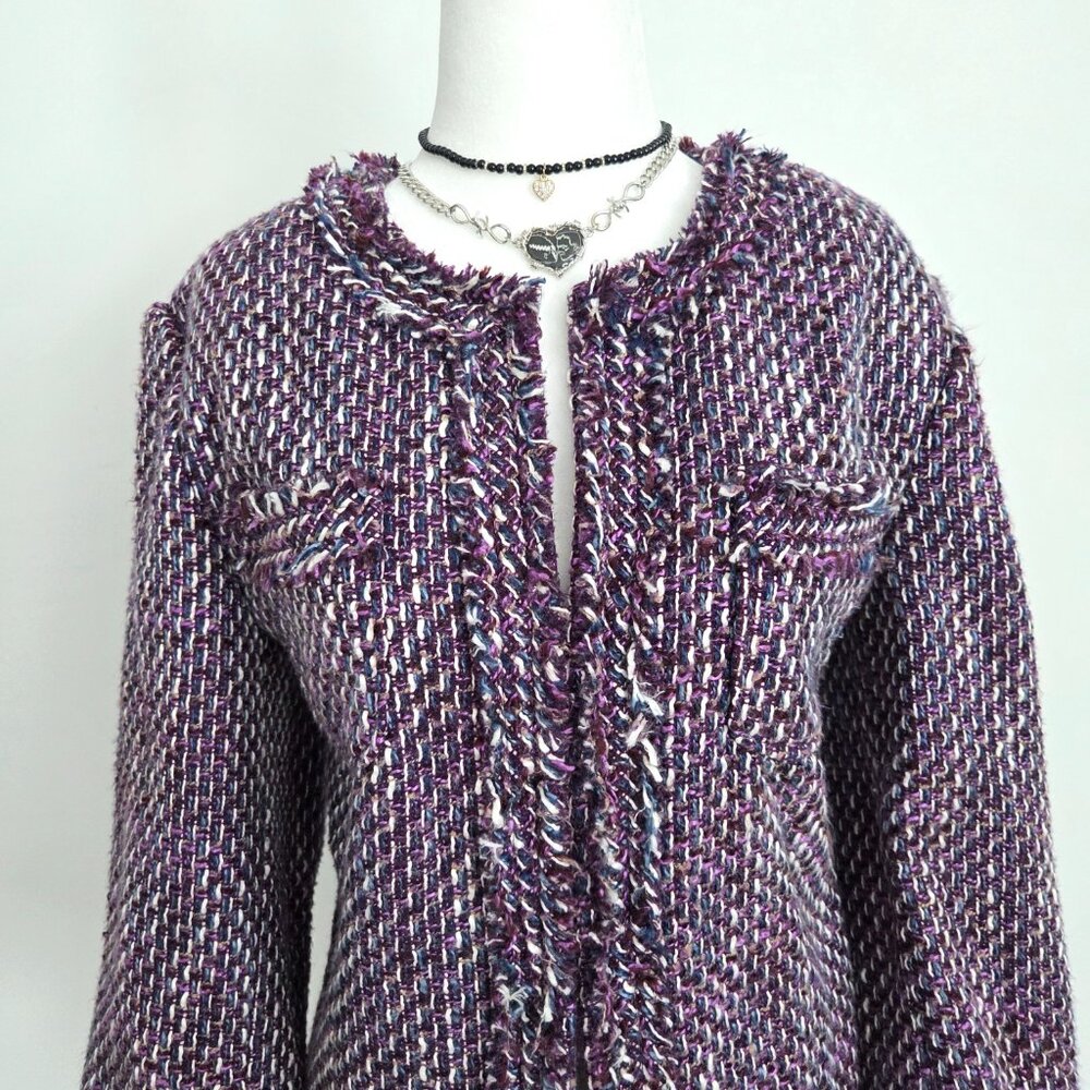 Vintage Purple Tweed Jacket Sz 12 Multicolor Y2K Alfred Dunner Old‎ Money Preppy - Picture 3 of 16